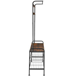 Tectake Coat Stand - Shoe Rack, Seat, 2 Shelves And 9 Coat Hooks 85.5X36X184Cm - Industrial Wood Dark, Rustic - thumbnail 3