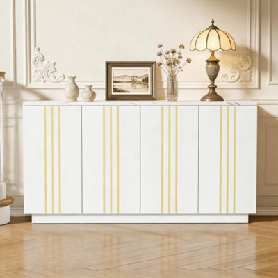 Living Room Sideboard With 4 Doors And Adjustable Dividers, White & Gold - image 1