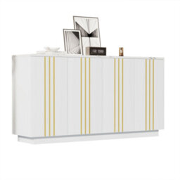 Living Room Sideboard With 4 Doors And Adjustable Dividers, White & Gold - thumbnail 8
