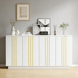 Living Room Sideboard With 4 Doors And Adjustable Dividers, White & Gold - thumbnail 9