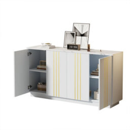 Living Room Sideboard With 4 Doors And Adjustable Dividers, White & Gold - thumbnail 7