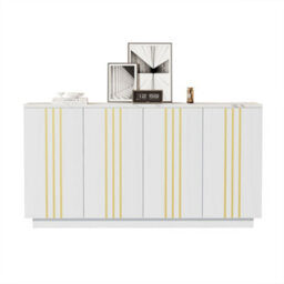 Living Room Sideboard With 4 Doors And Adjustable Dividers, White & Gold - thumbnail 3
