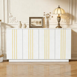 Living Room Sideboard With 4 Doors And Adjustable Dividers, White & Gold - thumbnail 1