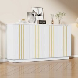 Living Room Sideboard With 4 Doors And Adjustable Dividers, White & Gold - thumbnail 2