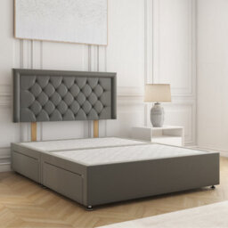 Bsspoke Nova Divan Bed In Grey Plush Velvet 24Inch Headboard & 2 Drawers Same Side No Mattress In Double 3Ft 4Ft 5Ft 6Ft - thumbnail 1