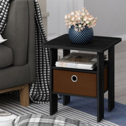 Walplus Turn-N-Tube Tall End Table With Fabric Storage Bin, French Oak/black Finish - thumbnail 4