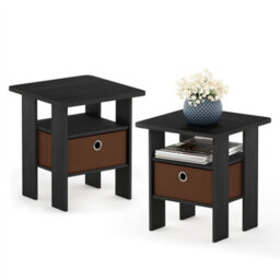 Walplus Turn-N-Tube Tall End Table With Fabric Storage Bin, French Oak/black Finish - thumbnail 3