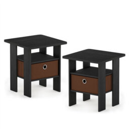 Walplus Turn-N-Tube Tall End Table With Fabric Storage Bin, French Oak/black Finish