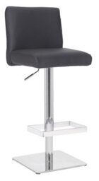 Lamboro Snella Signature Charcoal Grey Real Leather Bar Stool, Adjustable & Swivel