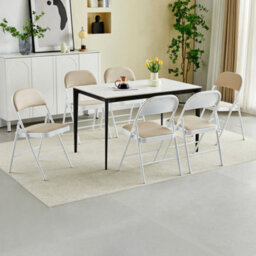 Mcc Direct Set Of 6 Folding Dining Chairs With Metal Frame And Padded Seats Beige - thumbnail 1