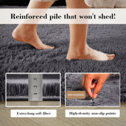 Aspire Homeware Non-Slip Grey Shaggy Rug Soft Fluffy Washable Doormat, (L)80Cm X (W)50Cm - thumbnail 4