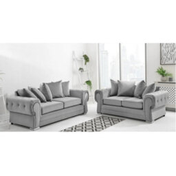 Verona Plush Velvet Scatter Back 3+2 Seater Sofa Set Silver