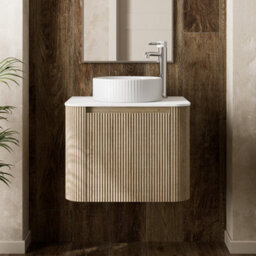 Aveli Fluted Oak Wall Hung Vanity Unit & Countertop Basin Bathroom 600mm