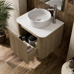 Affine Fluted Oak Wall Hung Vanity Unit & Countertop Basin Bathroom 600mm - thumbnail 2