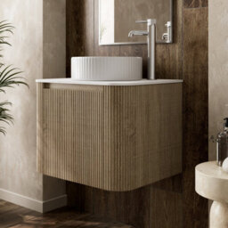 Affine Fluted Oak Wall Hung Vanity Unit & Countertop Basin Bathroom 600mm - thumbnail 3