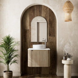 Affine Fluted Oak Wall Hung Vanity Unit & Countertop Basin Bathroom 600mm - thumbnail 4