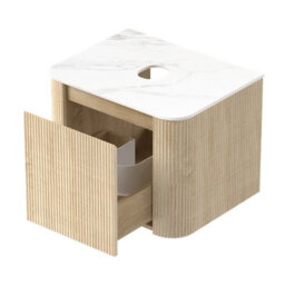Affine Fluted Oak Wall Hung Vanity Unit & Countertop Basin Bathroom 600mm - thumbnail 7