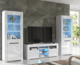 Furneo High Gloss & Matt White Living Room Set Tv Stand Display Cabinets Milanow Blue Led Lights - thumbnail 1