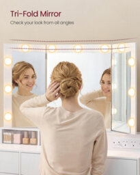 Ledrem Dressing Table With Tri-Fold Mirror, 11 Led Lights, 9 Drawers And Power Outlets, 107 X 40 X 144 Cm, White - thumbnail 4