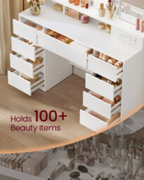 Ledrem Dressing Table With Tri-Fold Mirror, 11 Led Lights, 9 Drawers And Power Outlets, 107 X 40 X 144 Cm, White - thumbnail 7