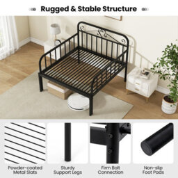 Costway Extendable Daybed To Single Size Bed Metal Sofa Bed With Trundle - thumbnail 8