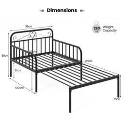 Costway Extendable Daybed To Single Size Bed Metal Sofa Bed With Trundle - thumbnail 2