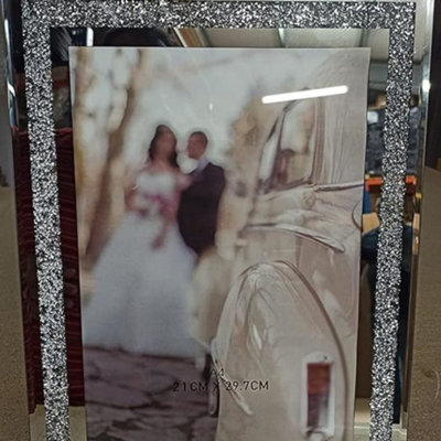 Biznest Crushed Crystals Photo Frame Silver Mirrored Crushed Jewel Crystal Diamante Picture Frame (A4)