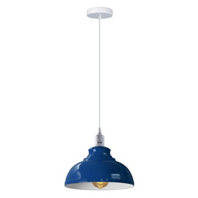 Ledsone Industrial Vintage Ceiling Hanging E27 Lamp Holder 29Cm Metal Pendant Curvy Lampshades Lights Fixtures Navy Blue - image 1