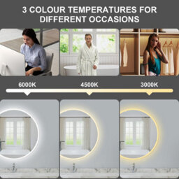 Probaty Bathrooms 700mm Round 3 Colors Dimmable Led Mirror With Bluetooth Anti-Fog Touch Sensor,backlit Illuminated Wall Mirror - thumbnail 3