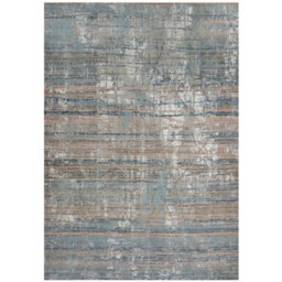 Loomed Beige Blue Living Area Rug With Distressed Finish 190X280Cm - thumbnail 1