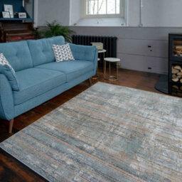 Loomed Beige Blue Living Area Rug With Distressed Finish 190X280Cm - thumbnail 3