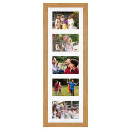 AK Frames 26X8 Oak Modern Multi Photo Frame With White Mount - Holds 5 Apertures (5X) 6X4 Photos - thumbnail 1