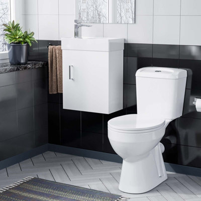 Nes Home Cloakroom White Nanuya 400mm Wall Hung Basin Sink Vanity Unit And Toilet Pan - image 1