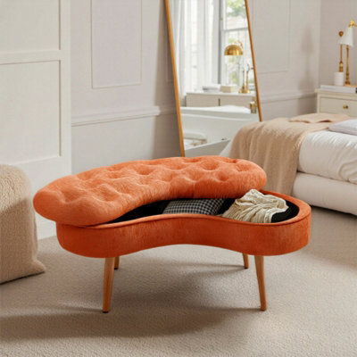 Living And Home Modern Orange Storage Bench With Removable Lid, 103Cm W X 50Cm D X 46Cm H - image 1