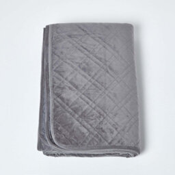 Homescapes Luxury Dark Grey Quilted Velvet Bedspread Geometric Pattern 'paragon Diamond' Throw, 200 X 200 Cm - thumbnail 2