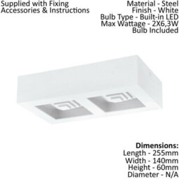 Modern White Box Lamp 2 Pack - Stylish Wall And Ceiling Light Fixture 255mm X 140mm 6.3W Led - thumbnail 2