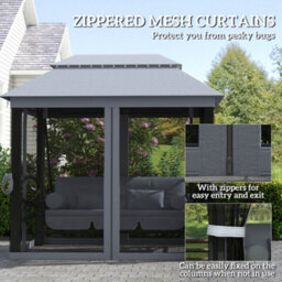 Outsunny 3 Person Canopy Gazebo Swing Outdoor Patio Lounge W/ Mesh Walls, Grey - thumbnail 6