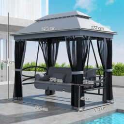Outsunny 3 Person Canopy Gazebo Swing Outdoor Patio Lounge W/ Mesh Walls, Grey - thumbnail 3