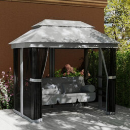 Outsunny 3 Person Canopy Gazebo Swing Outdoor Patio Lounge W/ Mesh Walls, Grey - thumbnail 9