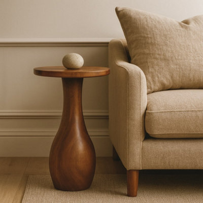 Artisan Furniture Solid Wood Curved Base Side Table, Brown - image 1