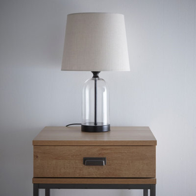 K Living Stunning Glass Chelsea Table Lamps In Black With Natural Linen Lamp Shade