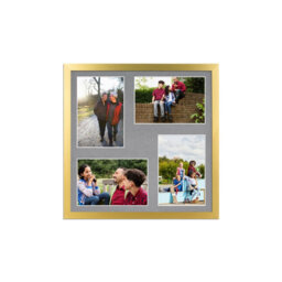 AK Frames 12X12 Gold Sleek Multi Photo Frame With Mid Grey Mount - Holds 4 Apertures (4X) 6X4 Photos - thumbnail 1