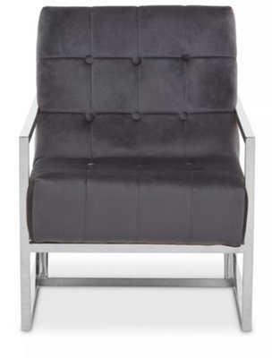Orsina Grey Velvet Arm Chair, Comfortable Armchair With Button Tufting, Velvet Upholstery Lounge Chair For Home - image 1