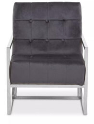 Orsina Grey Velvet Arm Chair, Comfortable Armchair With Button Tufting, Velvet Upholstery Lounge Chair For Home