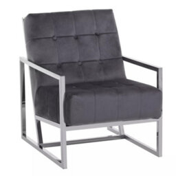 Orsina Grey Velvet Arm Chair, Comfortable Armchair With Button Tufting, Velvet Upholstery Lounge Chair For Home - thumbnail 2
