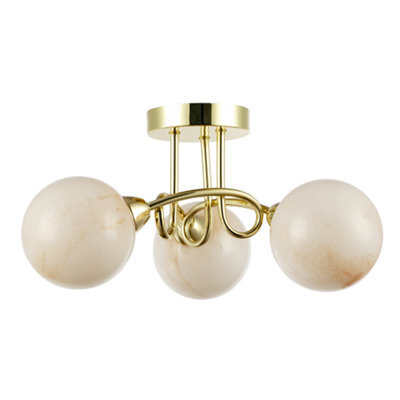 Happy Homewares Modern Polished Gold Ceiling Light With Amber Marble Glass Shades - image 1