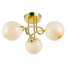 Happy Homewares Modern Polished Gold Ceiling Light With Amber Marble Glass Shades - thumbnail 3