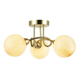 Happy Homewares Modern Polished Gold Ceiling Light With Amber Marble Glass Shades - thumbnail 2