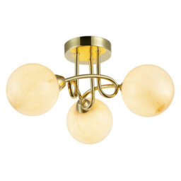 Happy Homewares Modern Polished Gold Ceiling Light With Amber Marble Glass Shades - thumbnail 6