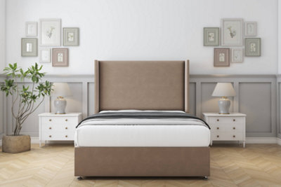 "Sloomy Devonshire Mink Plush Divan Bed With Mattress 2 Drawers Foot-End With 54"" Wingback Headboard 4' Small Double" - image 1